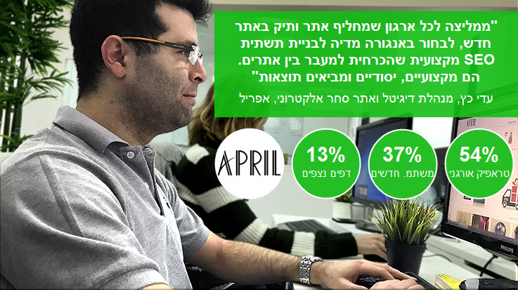 מקרה בוחן: איך הגדלנו ב-54% את הטראפיק האורגני לאתר הסחר של אפריל? מקרה בוחן: איך הגדלנו ב-54% את הטראפיק האורגני לאתר הסחר של אפריל?